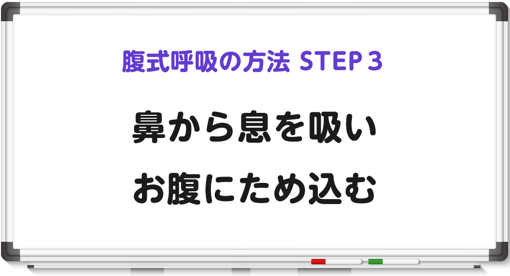 鼻から息を吸いお腹に溜め込む感覚を掴む
